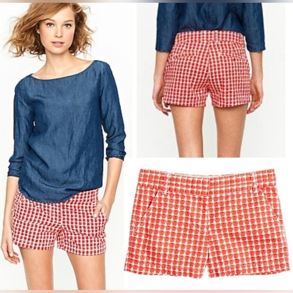 J.Crew Red And Cream Apple Print Shorts Size 4 - Picture 1 of 10